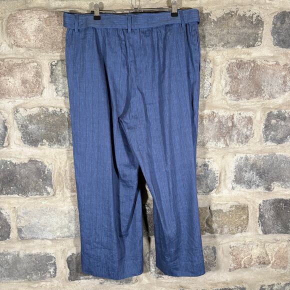 J. Jill Linen Stretch Pants Women Large Blue Brown Stripe Wide Leg Belted - Picture 6 of 14